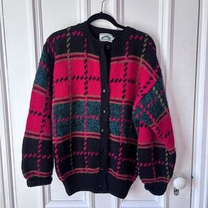 Vintage Wind River Outfitting Co 100% Shetland Wool Plaid Button Front Cardigan